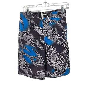 Vintage 2009 Rock Band Video Game Board Shorts Youth 14/16 Shark Print Y2K